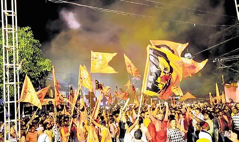 Hanuman Jayanti celebration underway in Sambalpur on Monday.