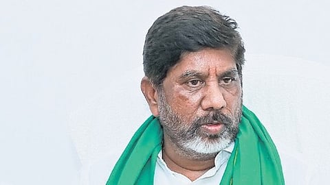 Deputy Chief Minister Mallu Bhatti Vikramarka speaks to the media at his camp office in Madhira on Sunday.