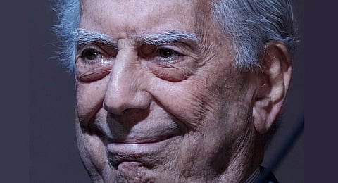 Peruvian writer Mario Vargas Llosa attends the 46th edition of the International Book Fair in Buenos Aires, Argentina, May 6, 2022.