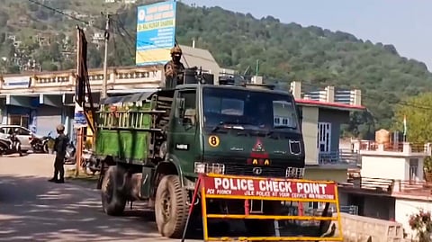 Security personnel keep vigil after a brief exchange of fire took place between terrorists and security forces in Lasana village of Surankote, in Jammu and Kashmir's Poonch district.