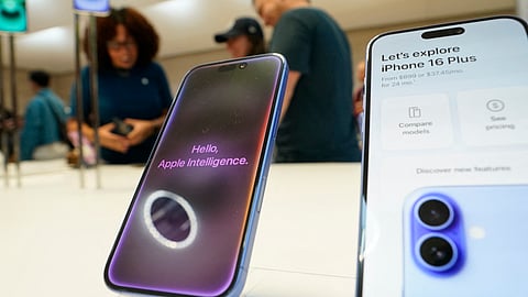 Apple iPhone 16 are on display during the launch September 20, 2024, at the Apple Store in New York.