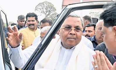 CM Siddaramaiah arrives for the cabinet meeting on Thursday. 