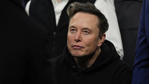 Elon Musk attends the finals for the NCAA wrestling championship, Saturday, March 22, 2025, in Philadelphia.