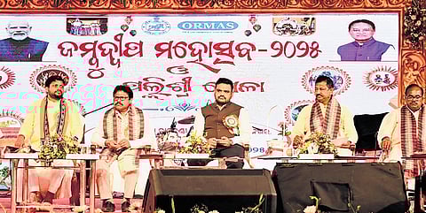 Ministers Sampad Swain and Mukesh Mahaling with other guests at the Mahotsav