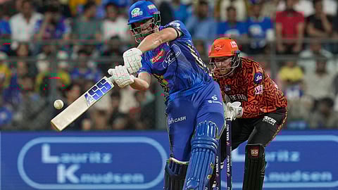 Mumbai Indians' Will Jacks plays a shot during the Indian Premier League match against Sunrisers Hyderabad (Photo | AP)