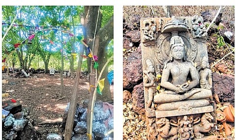 The open-air temple at Kechla village and idol of Rishabhanatha which was stolen