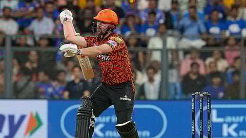Sunrisers Hyderabad's Travis Head bats during the Indian Premier League cricket match between Mumbai Indians and Sunrisers Hyderabad at Wankhede Stadium in Mumbai, India, Thursday, April 17, 2025.