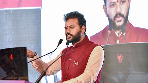 Union Minister for Civil Aviation Kinjarapu Rammohan Naidu speaks at an event in New Delhi.