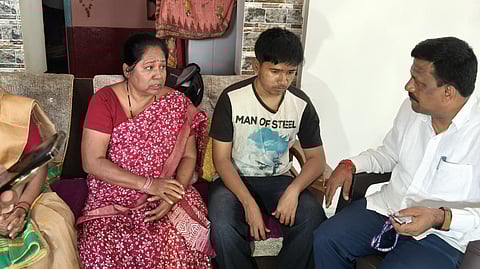 Member of Commission for the protection of Child rights Shashidhar speaking with student Suchivrat Kulkarni and his parents. He told Express over phone that the Commission had registered a suo-moto complaint.