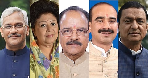 The five Lok Sabha MPs from Uttarakhand are Trivendra Singh Rawat (Haridwar), Mala Rajya Laxmi Shah (Tehri), Ajay Bhatt (Nainital), Ajay Tamta (Almora), and Anil Baluni (Pauri Garhwal).