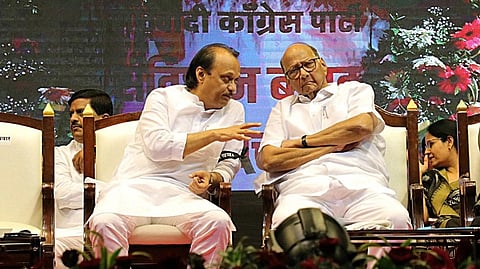 NCP(SP) chief Sharad Pawar with Maharashtra Deputy CM AJit Pawar