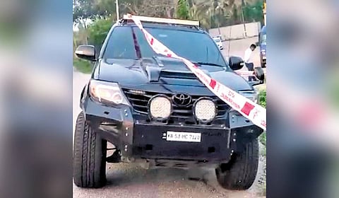 Ricky Rai’s SUV on which a miscreant opened fire near Bidadi in the early hours of Saturday.