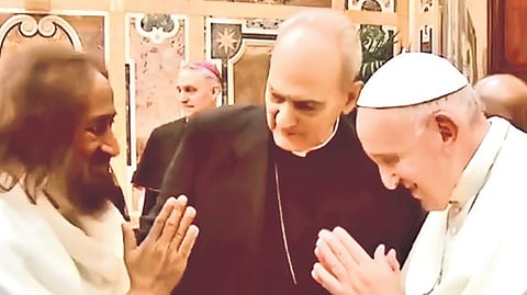 A file photo of Sri Sri Ravi Shankar meeting Pope Francis at The Vatican