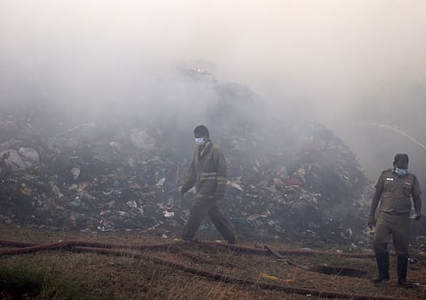 Fire broke out at the Vellalore dump yard in Coimbatore on Sunday evening.