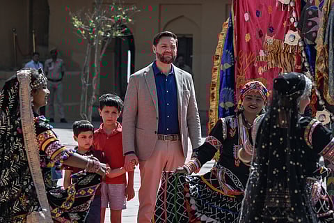U.S. Vice President JD Vance and his sons, Vivek, left, and Ewan watch a cultural performance at Amber Fort, a historical site in Jaipur, India Tuesday, April 22, 2025.