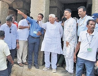 Tourism Minister HK Patil during a visit to Anegundi on Tuesday