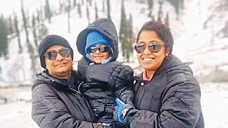 Bharat Bhushan, his wife Sujatha, and their son, during their holiday
