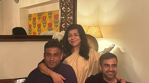 Revathi Kamath with her sons Nithin (left) and Nikhil (right) Kamath