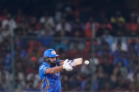 Mumbai Indians' Rohit Sharma plays a shot during the Indian Premier League match against Sunrisers Hyderabad (Photo | AP)