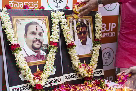 Tributes being paid to victims Manjunath Rao and Bharat Bhushan, who died in the terror attack in J&K's Pahalgam