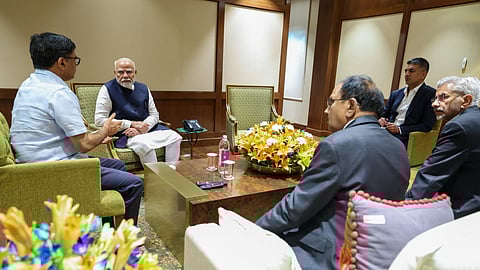Prime Minister Narendra Modi took a briefing meeting  with EAM Dr S Jaishankar, NSA Ajit Doval, Foreign Secretary Vikram Misri and other officials in view of the PahalgamTerroristAttack in Kashmir