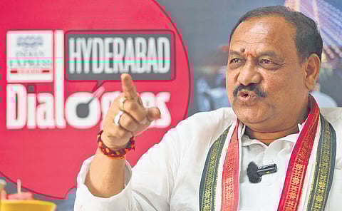 TPCC president Mahesh Kumar Goud speaking at TNIE's Express DIalogues.