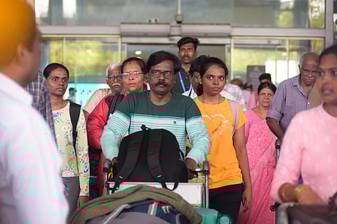 The tourists from Tamil Nadu have started arriving in batches at the Chennai airport.