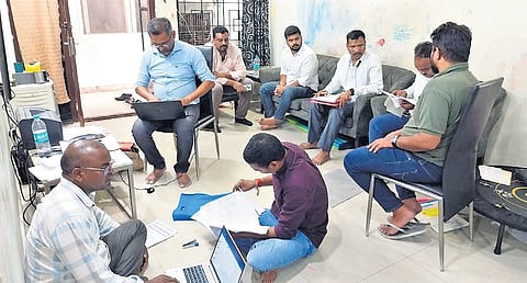 Anti-Corruption Bureau (ACB) officials conduct raids at the residence of the Motor Vehicle Inspector in Mahbubabaddistrict on Friday
