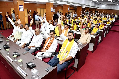 The no-confidence motion against Greater Visakhapatnam Municipal Corporation  Deputy Mayor Jiyyani Sridhar was formally approved during the council meeting on Saturday.