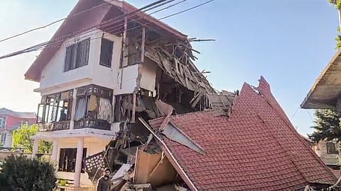 Debris of the house of suspected Lashkar-e-Toiba ultra Jameel Ahmad Shergojri, that was demolished amid a crackdown on the terror ecosystem in the aftermath of the Pahalgam terror attack, in Bandipora district of J&K, Sunday, April 27, 2025.