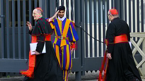 Cardinals walk near the Vatican in the streets of Rome on April 25, 2025