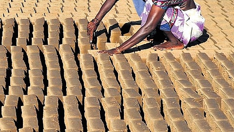 Image used for representational purposes only. A labourer working at a brick kiln on the outskirts of Puducherry.