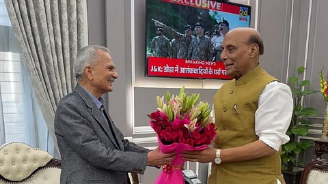 Former Prime Minister of Nepal, Baburam Bhattarai with Rajnath Singh.