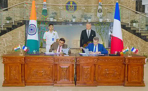 The contract was formally signed in the presence of Indian Defence Secretary Rajesh Kumar Singh and French Ambassador Dr Thierry Mathou as a government-to-government (G2G) deal.