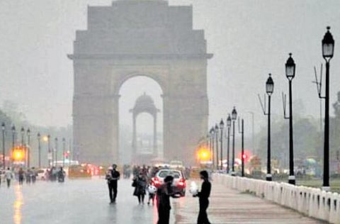 Delhi may experience generally cloudy skies accompanied by very light rain or drizzle, as well as thunderstorms and lightning.