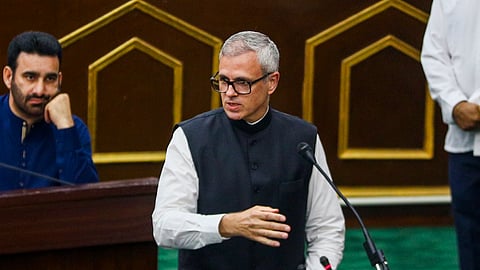 Jammu and Kashmir Chief Minister Omar Abdullah speaks during the one-day special session of the Assembly, summoned to pay tributes to the victims of Pahalgam terror attack in Jammu, Monday, April 28, 2025.