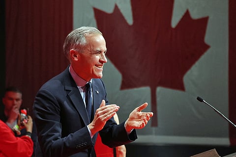 Canada's Prime Minister and Liberal Party leader Mark Carney celebrates at a victory party in Ottawa, Ontario on April 29, 2025.