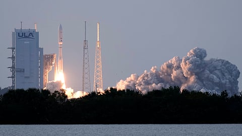 A United Launch Alliance Atlas V rocket with a payload of 27 of Amazon's Project Kuiper internet satellites lifts off from Launch Complex 41 at the Cape Canaveral Space Force Station, Monday, April 28, 2025, in Cape Canaveral, Fla.