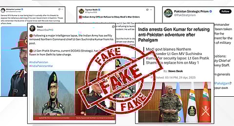 Several pro-Pakistan social media accounts falsely claimed that Northern Commander Lt Gen Suchindra Kumar has been removed from his post after the Pahalgam incident. 