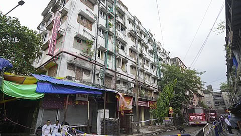  View of the Rituraj hotel where a fire broke at Mechua in Kolkata, Wednesday, April 30, 2025.