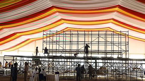 Arrangements are going on full swing days ahead of PM Narendra Modi's arrival in Amaravati for the relaunch of the construction works of the capital area. 
