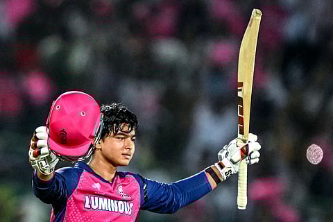 Vaibhav Suryavanshi after hitting hundred against Gujarat Titans