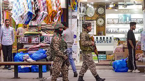 Security personnel keep vigil amid high alert, in the aftermath of the Pahalgam terror attack, in Srinagar.