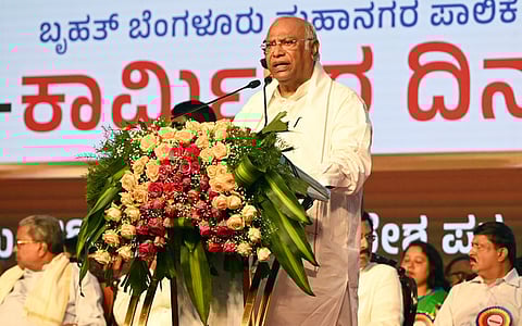 AICC President Mallikarjun Kharge during the Civil Workers' Day celebrations organized by the Bruhat Bengaluru Mahanagara