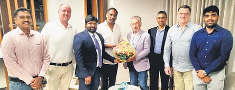 Representatives of Australia’s Arvensis Group meet Energy Minister Ravi Kumar on Thursday 