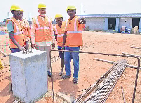 Chief Minister Nara Chandrababu Naidu interacts with construction workers to mark May Day in Atmakur Assembly constituency on Thursday.
