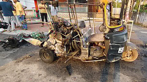 The autorickshaw was gutted after the crash.