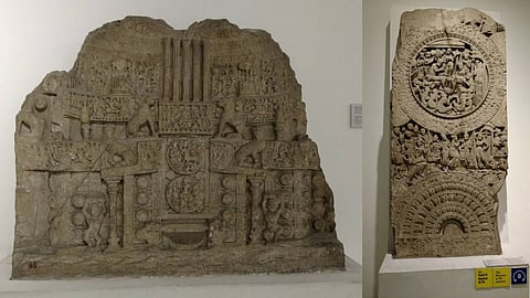 Many of these pieces — including stone slabs, relief panels from the Amaravati Stupa, and depictions of the life of the Buddha — were moved during British colonial rule.