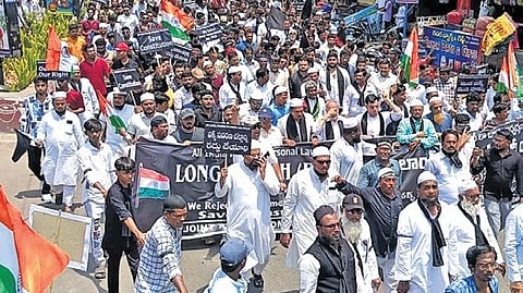 ‘Long March’ organised by the All India Muslim Personal Law Board in protest against the Waqf (Amendement) Act on Sunday.