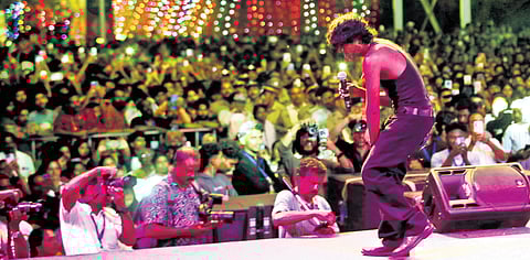 Rapper Vedan performing at the VHSS ground in Vazhathope, Idukki, in connection with the ‘Ente Keralam’ exhibition-cum-trade fest on Monday.